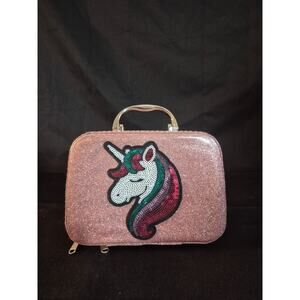 Pink Sparkly UNICORN Printed Travel Rockabilly Make-up Vanity Case Or Other